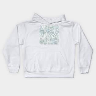 Digital palm leaves in pastel blue and grey Kids Hoodie